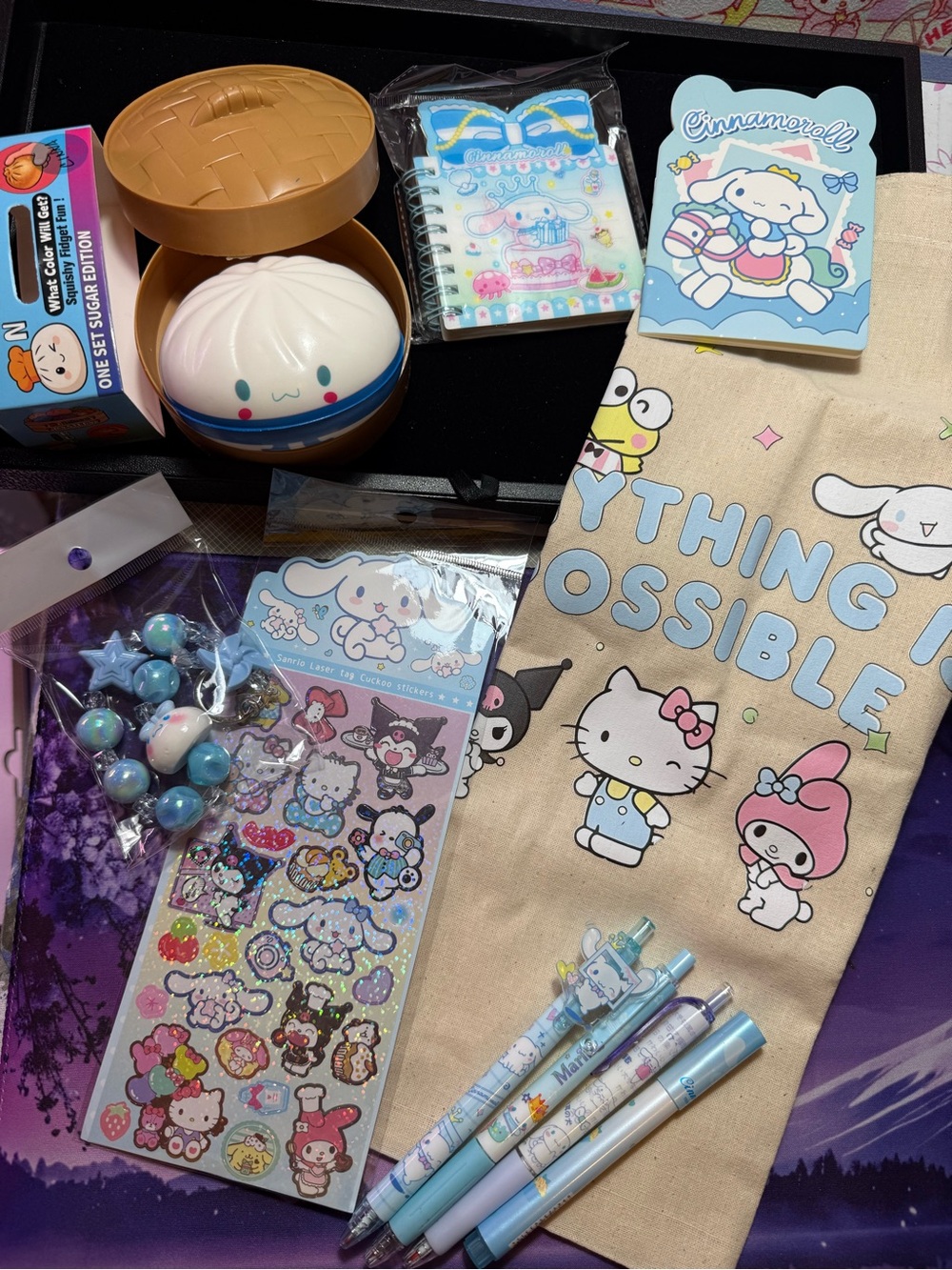 Sanrio Pastel Blue Tote & Cinnamoroll Sticker Stationery Set
